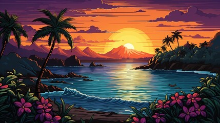 Canvas Print - a sunset over a tropical beach