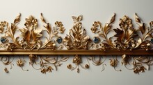  A Gold Frame With A Bunch Of Flowers And Leaves Hanging On It's Side And A Blue Beaded Bead In The Middle Of The Edge Of The Frame.  Generative Ai