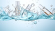 bubbles around three bottles against a white background graphic element or symbol for refreshment and rejuvenation in the wellness and cosmetics industry advertising