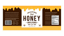 Honey Label Or Packaging Design Template With Honeycombs And Dripping Honey