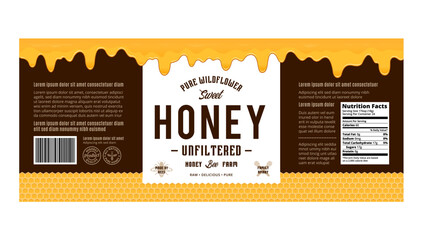 Wall Mural - Honey label or packaging design template with honeycombs and dripping honey