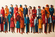 A large crowd of diverse people in a paper cut-out style,