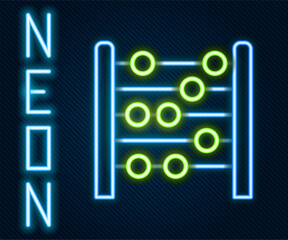 Wall Mural - Glowing neon line Abacus icon isolated on black background. Traditional counting frame. Education sign. Mathematics school. Colorful outline concept. Vector