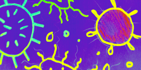 Wall Mural - Viruses 3d. Fluorescent Immune Response. Rainbow