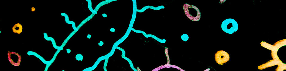 Wall Mural - Multicolor Cancer Cell Receptor. Psychedelic Antibodies Cancer Cells. Fluorescent Cancer Immunity. Human Papilloma. 3d Bacteria. Virus Rabies. Rainbow Watercolor.