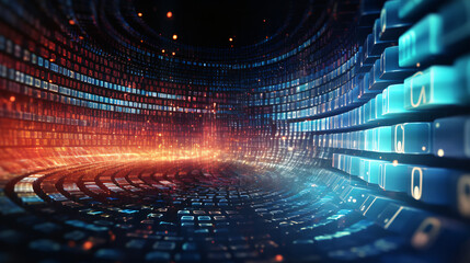 Digital binary code matrix background, 3D rendering, simple abstract design pattern concept, futuristic data center illustration