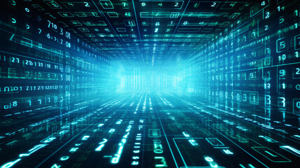 Digital binary code matrix background, 3D rendering, simple abstract design pattern concept, futuristic data center illustration