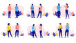 People talking together collection - Set of illustrations with professional characters having dialogue and conversation face to face standing in casual clothes. Flat design with white background