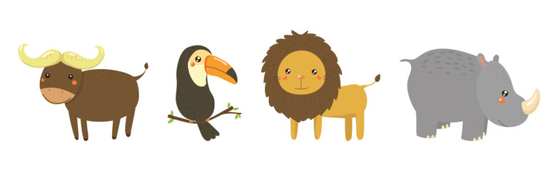 Poster - Funny African Animals and Zoo Fauna Vector Set