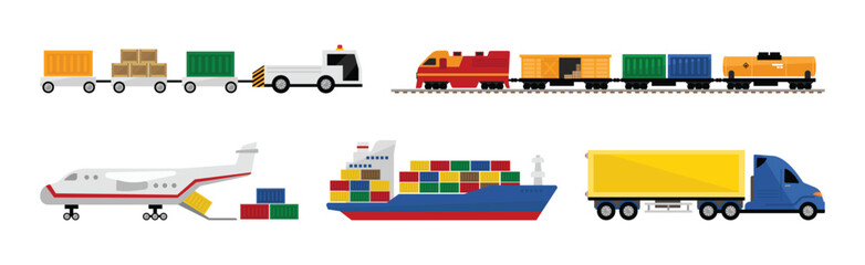 Poster - Warehouse Delivery and Logistics with Transport Vector Set.