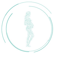 Canvas Print - The pregnant woman symbol filled with teal dots. Pointillism style. Vector illustration on white background