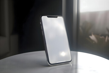 Wall Mural - Smartphone with blank screen on white table. 3d render.