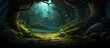 Background illustration for a realistic enchanted forest game concept Copy space image Place for adding text or design
