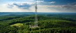 Bird s eye view of cellphone tower in rural West Virginia forest to show absence of broadband internet Copy space image Place for adding text or design