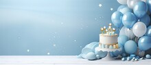 Celebrity Themed Birthday Party With Gourmet Cafe For A One Year Old Decorated With A Stunning Blue Cake Meringues And A Balloon Copy Space Image Place For Adding Text Or Design