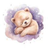 Fototapeta Las - cute baby sleeping bear. watercolor child illustration
