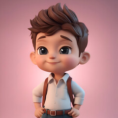 Wall Mural - 3D Render of a Little Boy with Brown Hair and Blue Shirt