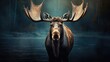  a close up of a moose's face with large antlers on it's head and a body of water in the background.