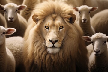 Poster - cute animal photography of a lion and lamb