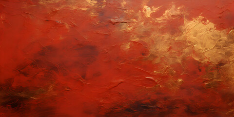 Wall Mural - Dark red textured oil paint wit golden elements, abstract background