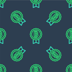 Sticker - Line Cryptocurrency coin Bitcoin icon isolated seamless pattern on blue background. Physical bit coin. Blockchain based secure crypto currency. Vector