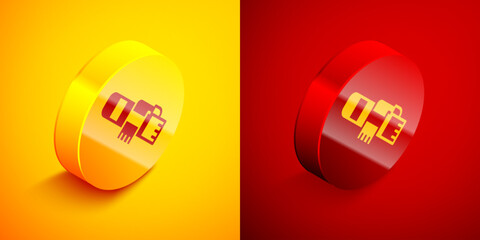 Poster - Isometric Winter scarf icon isolated on orange and red background. Circle button. Vector