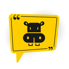 Poster - Black Hippo or Hippopotamus icon isolated on white background. Animal symbol. Yellow speech bubble symbol. Vector