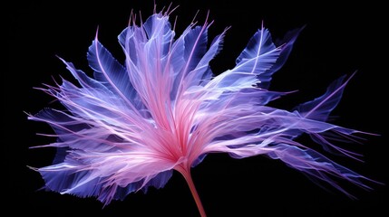 Sticker -  a close up of a flower on a black background with a blurry image of a pink and blue flower.