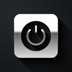 Poster - Silver Power button icon isolated on black background. Start sign. Long shadow style. Vector