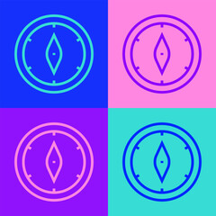 Poster - Pop art line Compass icon isolated on color background. Windrose navigation symbol. Wind rose sign. Vector