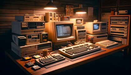 retro style computer on the desk