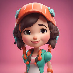 Poster - Little girl wearing safety helmet. 3d illustration. Cute cartoon character.