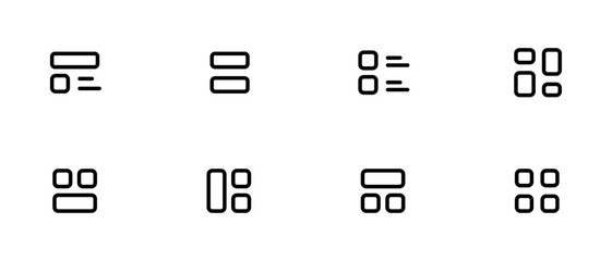Hamburger menu icons, web and mobile navigation buttons of app ui. Isolated vector burger menu symbols of collapsed menu or navigation bar with three horizontal bars, squares, dots and ellipsis