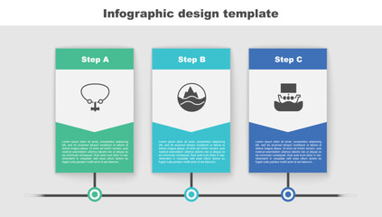 Sticker - Set Necklace with gem, Sea and waves and Viking ship Drakkar. Business infographic template. Vector