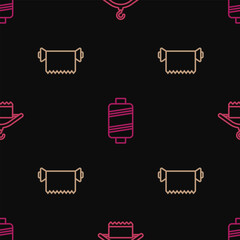 Canvas Print - Set line Hanger wardrobe, Textile fabric roll and Sewing thread on seamless pattern. Vector