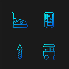 Canvas Print - Set line Fast street food cart, Firework rocket, Bumper and Vending machine. Gradient color icons. Vector