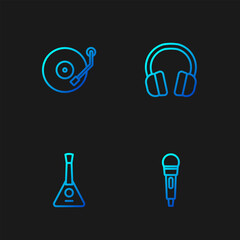 Sticker - Set line Microphone, Balalaika, Vinyl player and Headphones. Gradient color icons. Vector