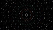 Abstract 3D Animation. Curved Lines On A Black Background Form A Kaleidoscope Of Color Blue Lights, Seamless Circles	