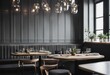 Interior of a Modern Scandi-Style Restaurant with Gray Wainscoting Walls