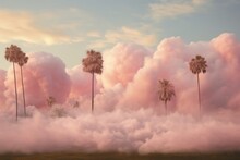Cotton Candy Clouds Drifting Past Palms