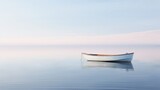 Fototapeta Natura -  a small white boat floating on top of a large body of water with a blue sky in the back ground.