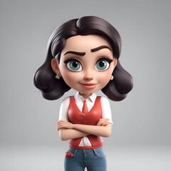 Poster - 3D Illustration of a Cute Girl with her arms crossed