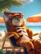 Cute tiger cub illustration 3D children cartoon animation style, digital art, on a plain color background, anthropomorphic animals