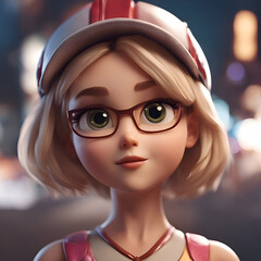 Poster - 3D rendering of a female character in a cap and glasses.