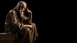 The figure of an elderly man sitting thoughtfully. Greek philosopher. Education and training concept. Illustration for banner, poster, cover, brochure or presentation.