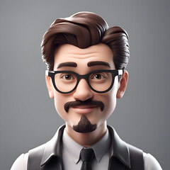 Poster - Funny hipster man with mustache and glasses on grey background.