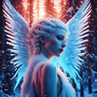 Female beauitiful girl as an angel of frost