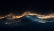 Mysterious and futuristic particle system wave. Dark and minimalistic wallpaper glowing wave lines. Concept of energy flow and information technology. 