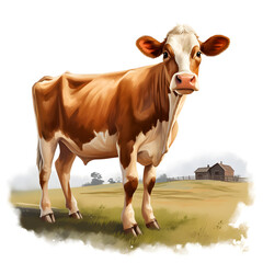 Artistic watercolor illustration of a brown cow, with detailed strokes.