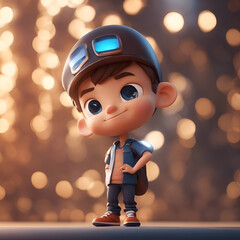 Wall Mural - 3D Render of a Little Boy with a Bokeh Background